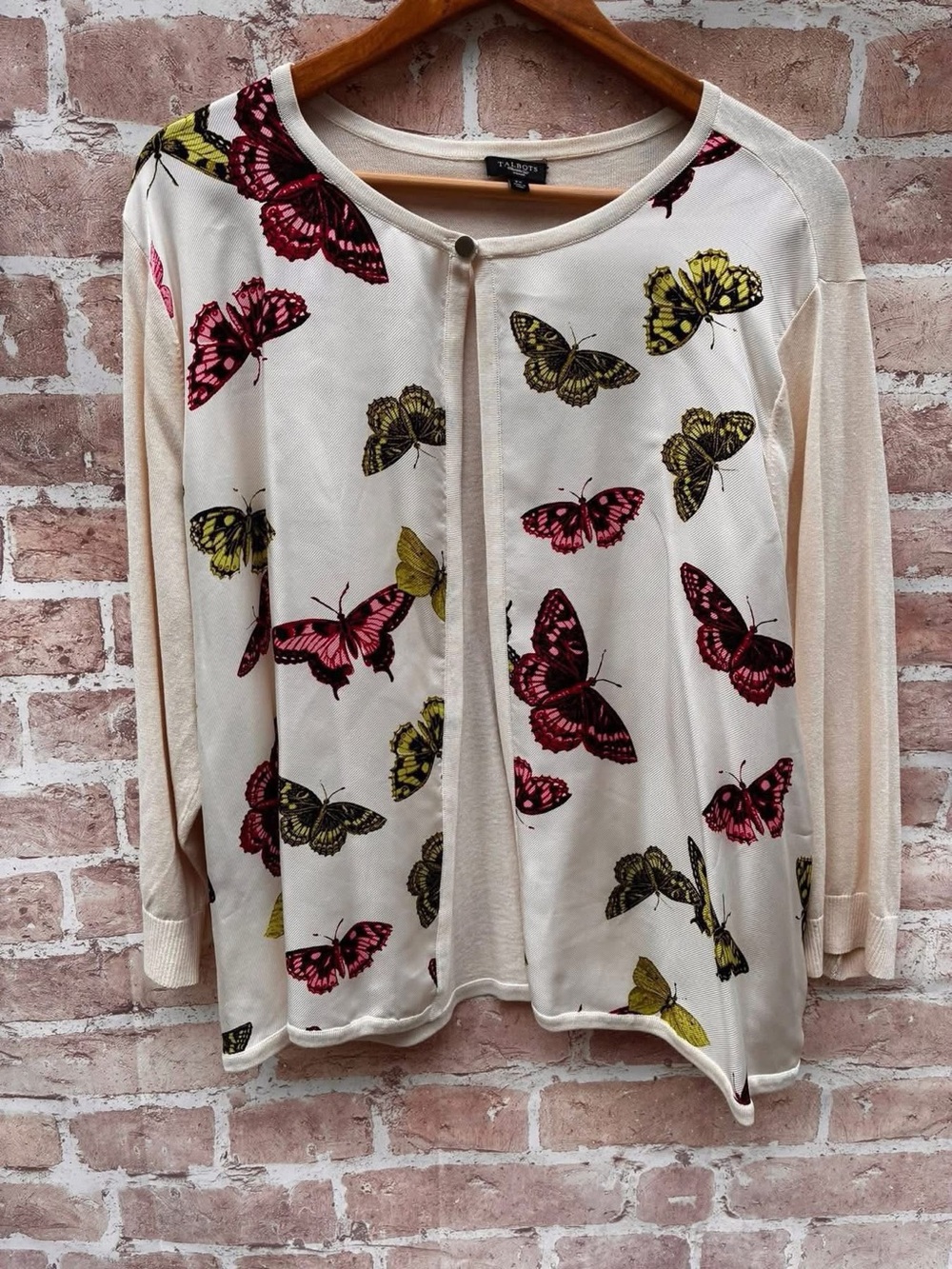 Talbots Cream Butterfly Print Cardigan